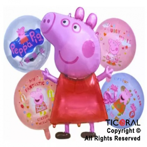 SET DE GLOBOS METALIZADO PEPPA PIG 5 UNIDADES X 1